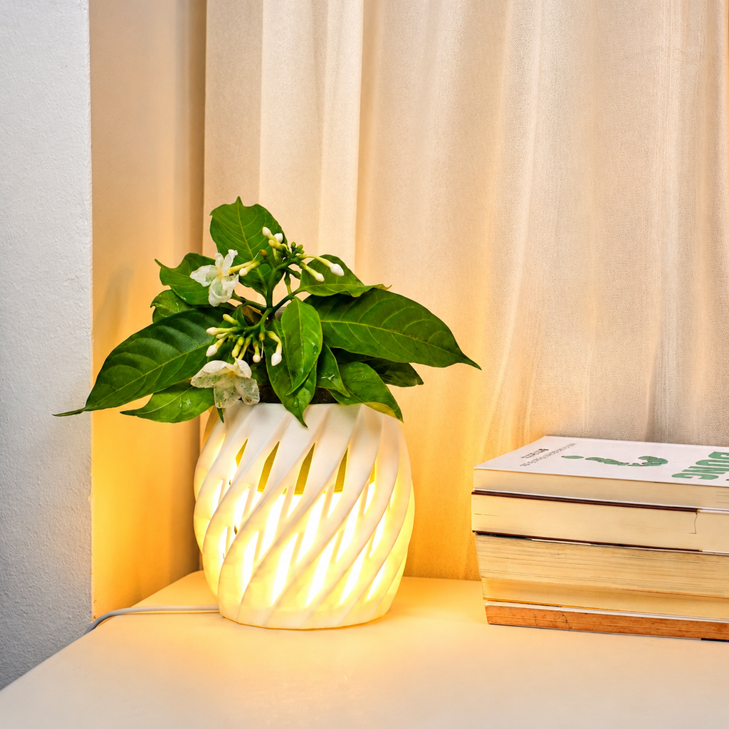 Chậu Cây Decor 3D Tích Hợp Đèn Vàng Ấm