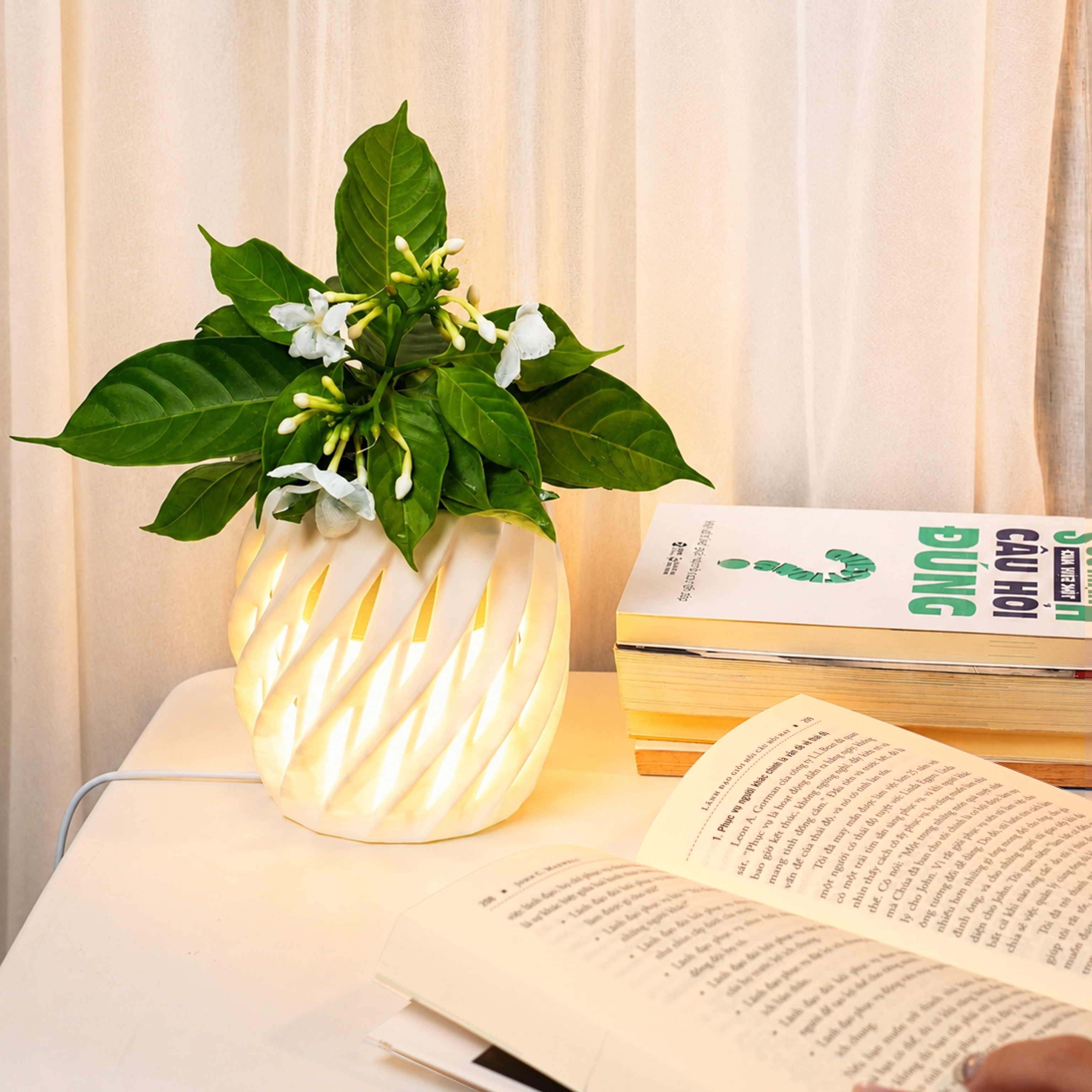 Chậu Cây Decor 3D Tích Hợp Đèn Vàng Ấm
